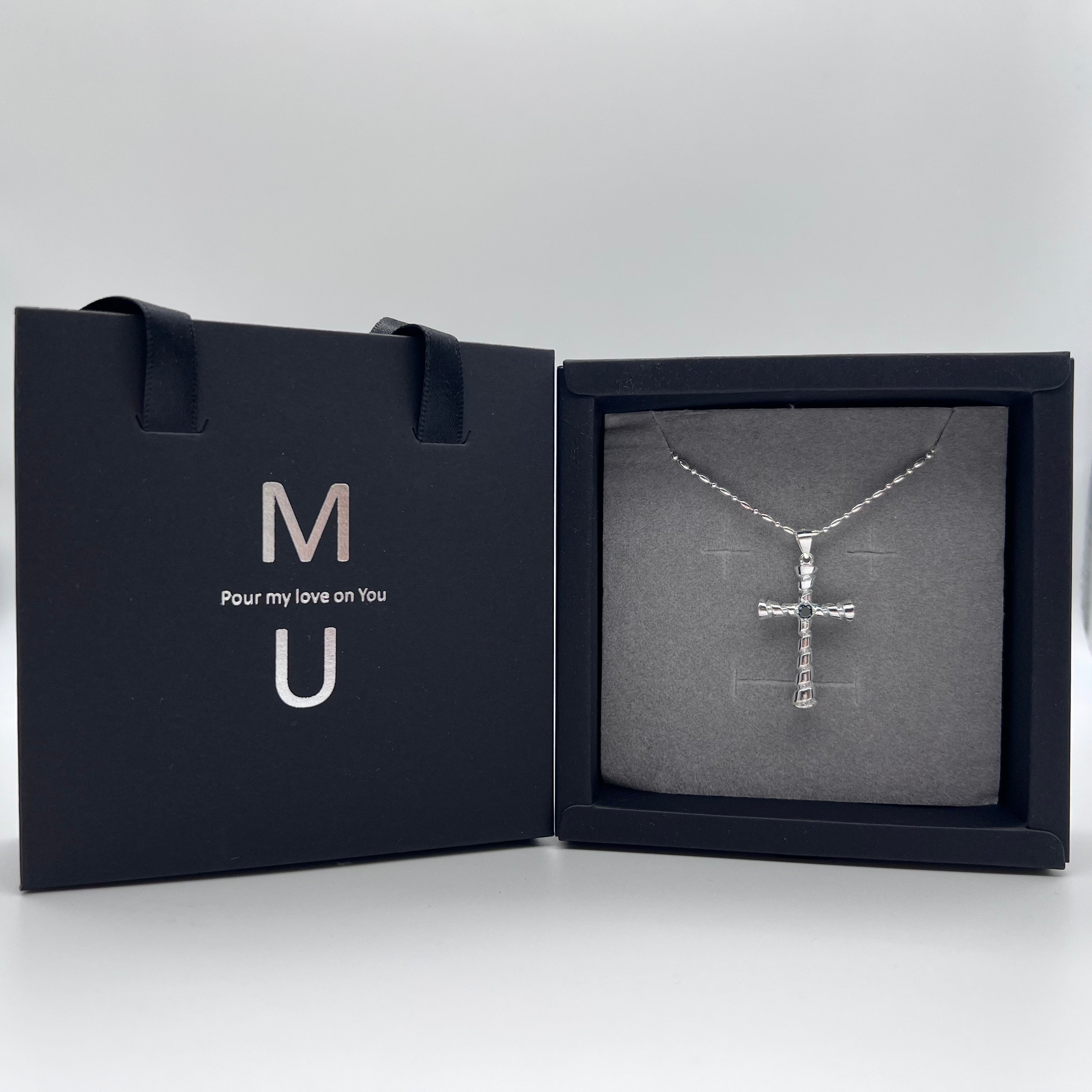MU ACCESSORIES|純銀黑鑽雙面十字架項鍊 N0019