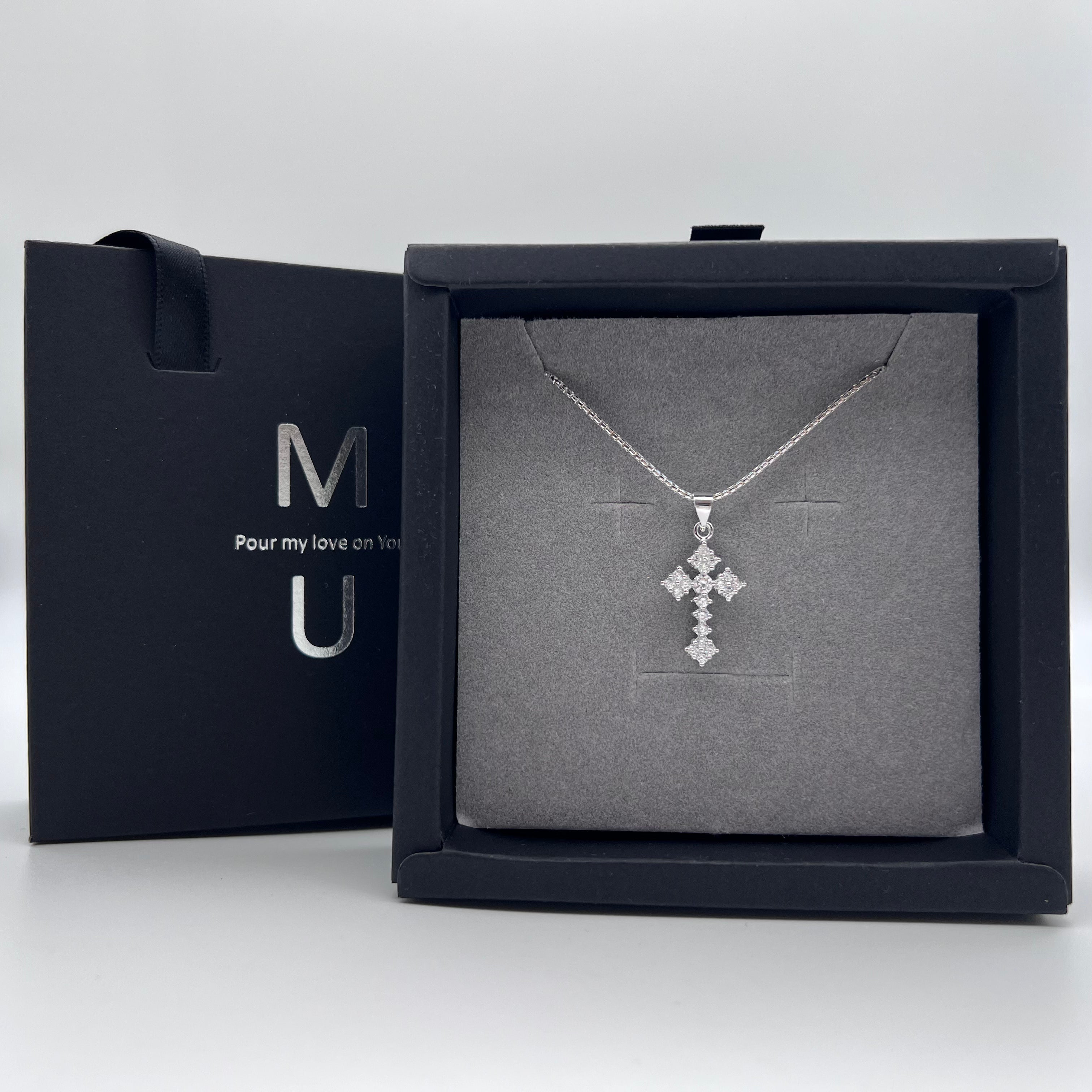 MU ACCESSORIES|純銀造型水鑽十字架項鍊 N0015