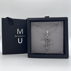 MU ACCESSORIES|純銀水鑽冠冕十字架項鍊(黑)N0013