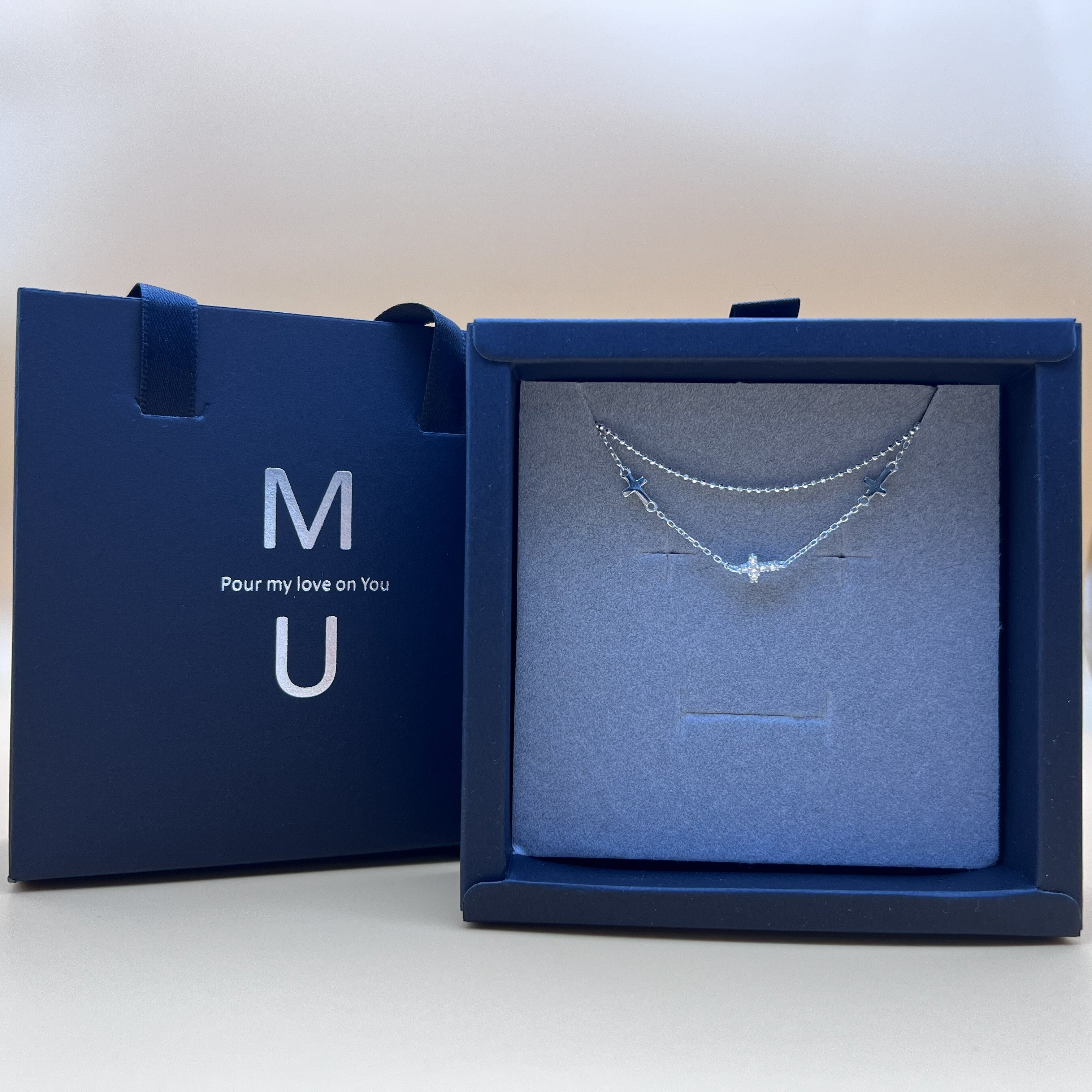 MU ACCESSORIES|純銀水鑽十字架造型雙層手鍊 B0008