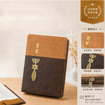 咖金大字皮面雙拼拉鍊索引和合本聖經商品特色展示,呈現咖啡與金棕雙拼皮面、金色聖經字樣、信仰圖紋、拉鍊細節與18.5×25.5公分尺寸資訊。