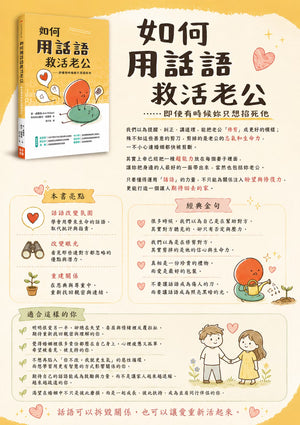 《如何用話語救活老公》書籍介紹圖,展示封面、本書亮點、經典金句及適合讀者