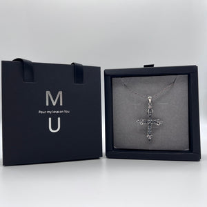 MU ACCESSORIES｜純銀水鑽冠冕十字架項鍊（黑）N0013