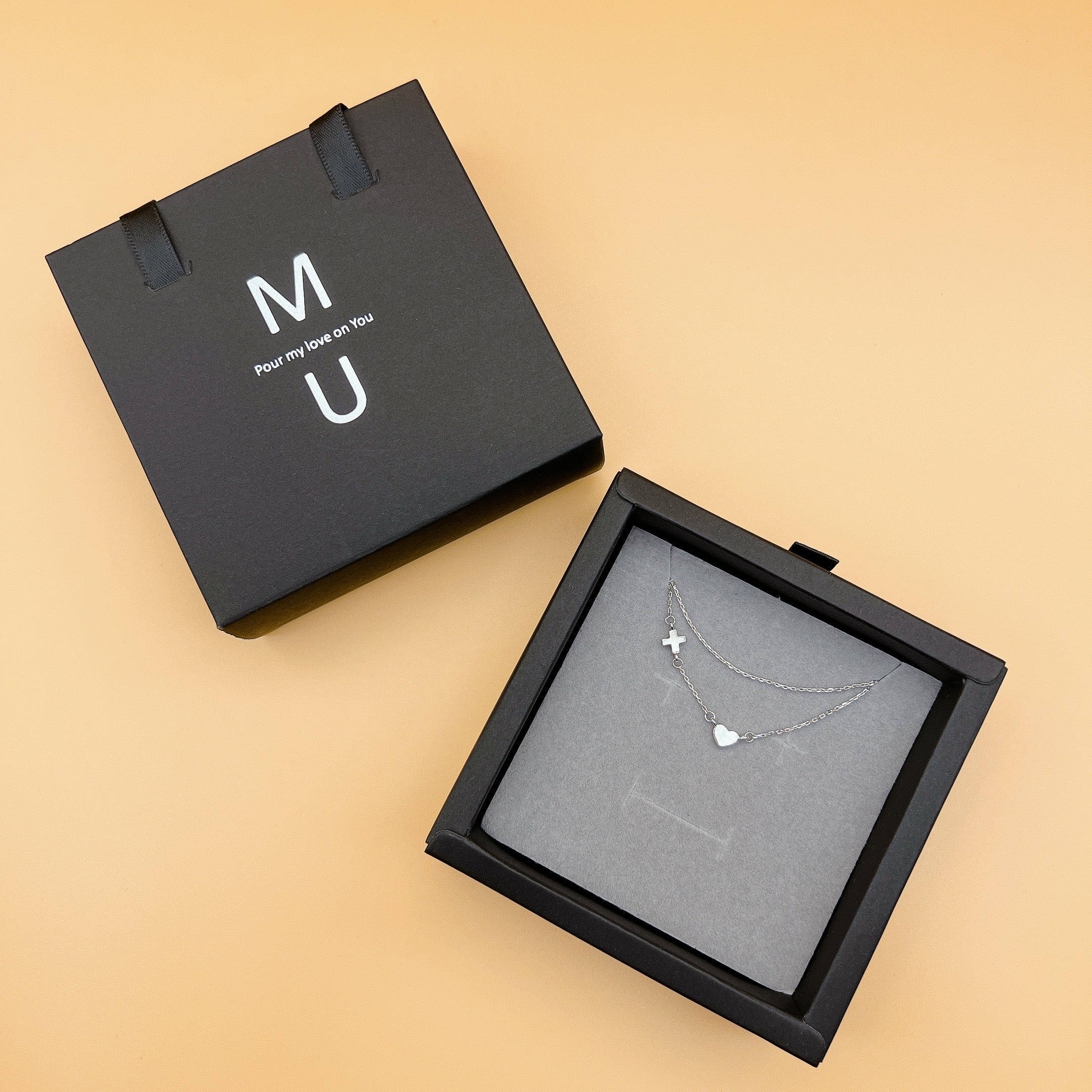 MU ACCESSORIES｜純銀愛心十字架雙層造型手鍊 B0014