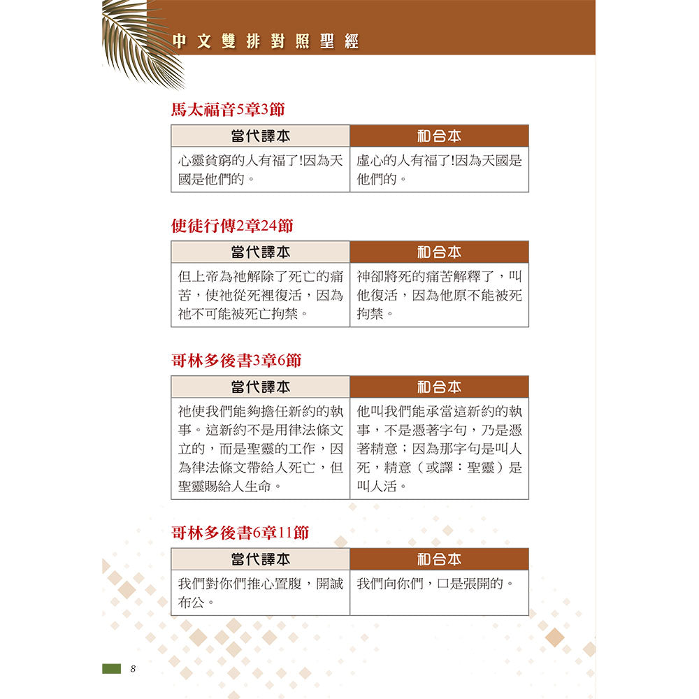 聖經當代譯本與和合本中文雙排對照 內頁 當代譯本與和合本經文對照展示二